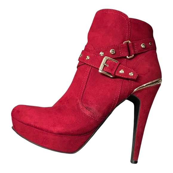 GUESS Women’s Red & Gold Studded Stiletto Ankle Boots – Size 9.5 - Picture 1 of 14